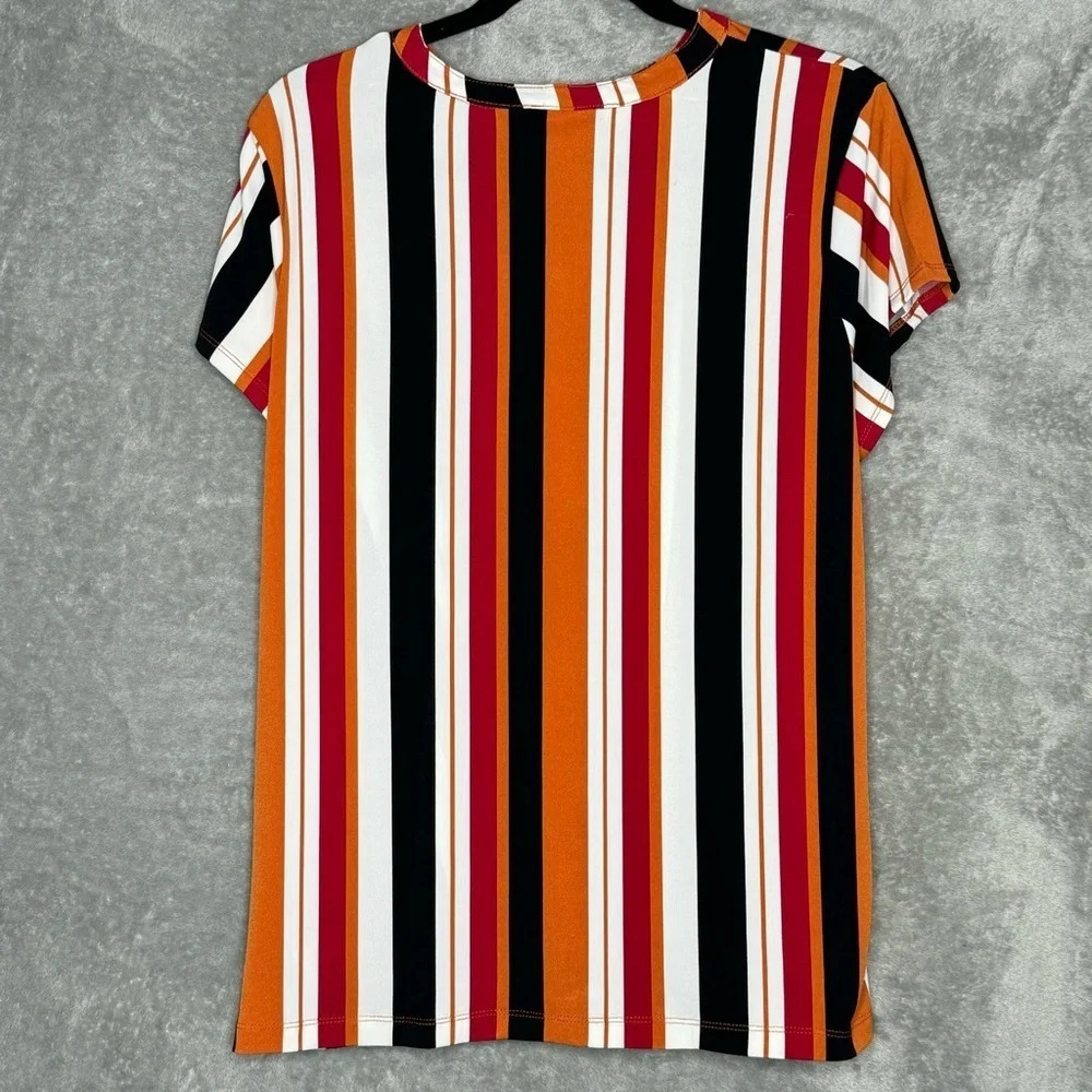 Liz Claiborne XL Shirt Top Rust Orange Striped Short Sleeve Scoop Neck Stretch - Picture 5 of 7